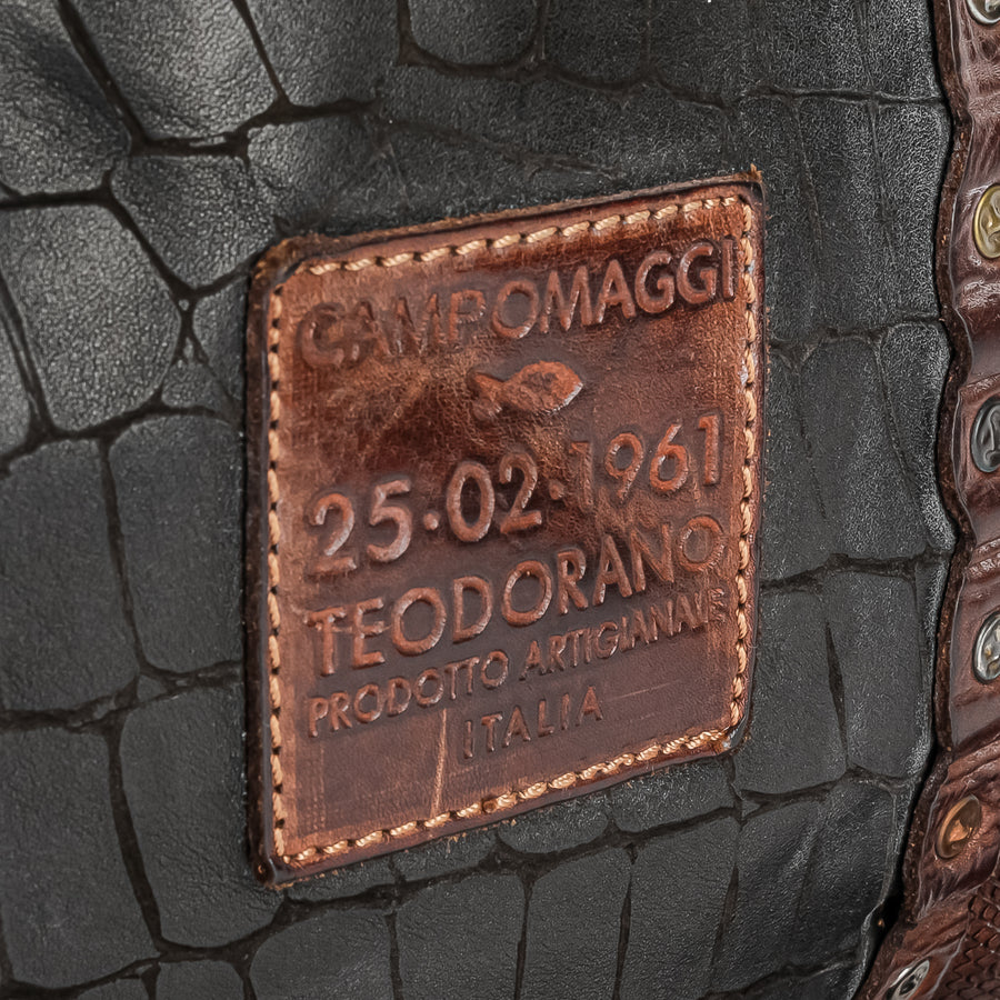 CAMPOMAGGI Embossed Brown & Black Leather Tote Bag