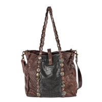 CAMPOMAGGI Embossed Brown & Black Leather Tote Bag