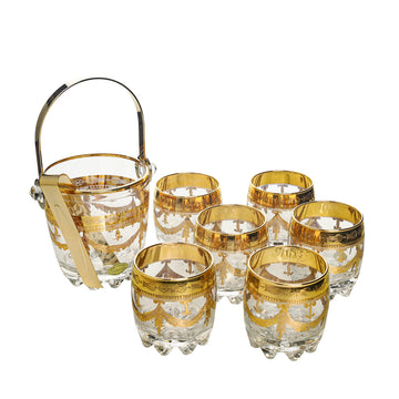CRISTAL T.MURANO Gold Rim Drinks Set 8 Pieces