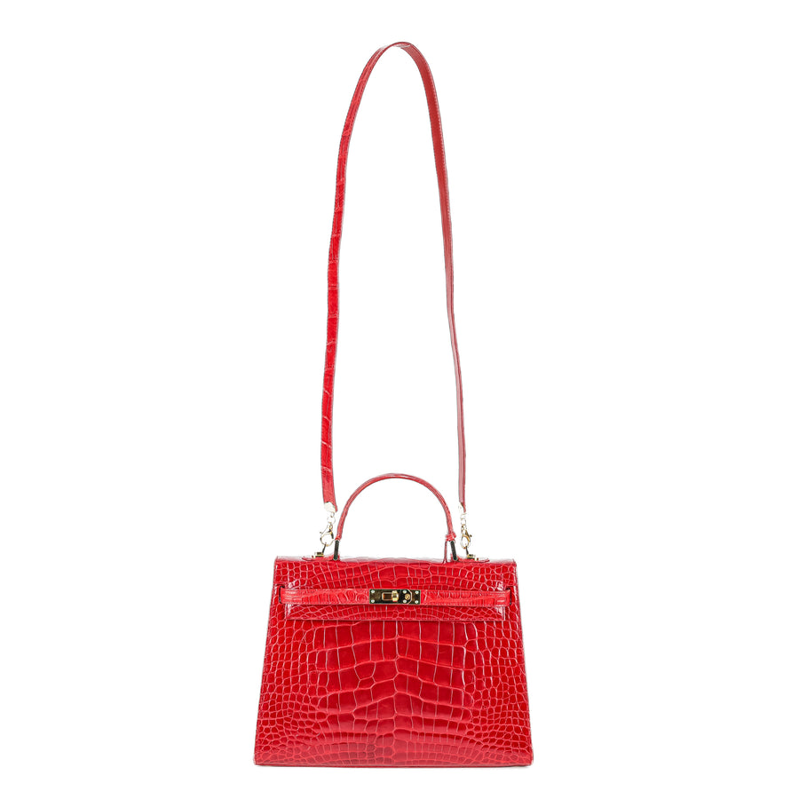 LORENZI Red Crocodile Handbag
