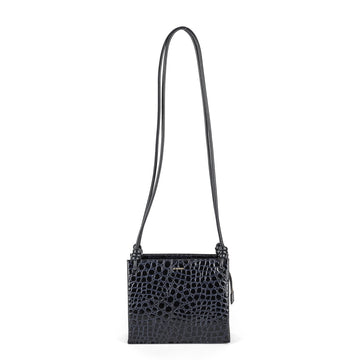 JIL SANDER Blue Leather Embossed Croc Giro Shoulder Bag