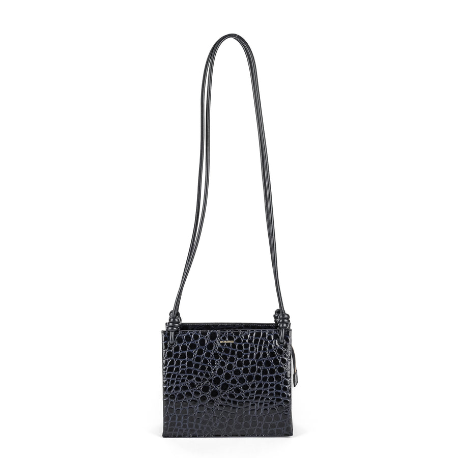 JIL SANDER Blue Leather Embossed Croc Giro Shoulder Bag