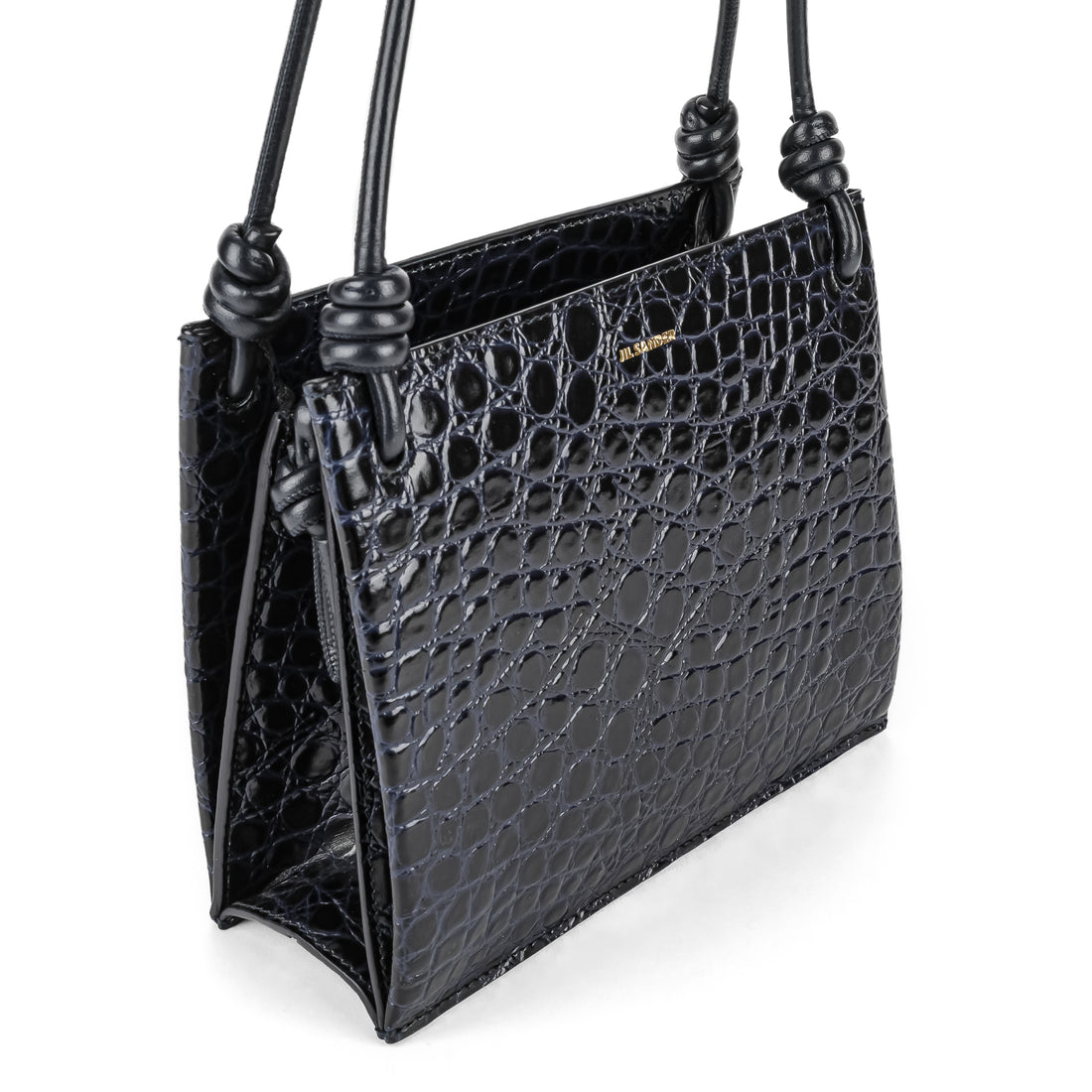 JIL SANDER Blue Leather Embossed Croc Giro Shoulder Bag