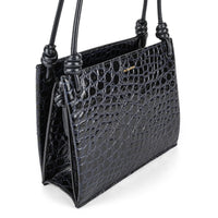 JIL SANDER Blue Leather Embossed Croc Giro Shoulder Bag