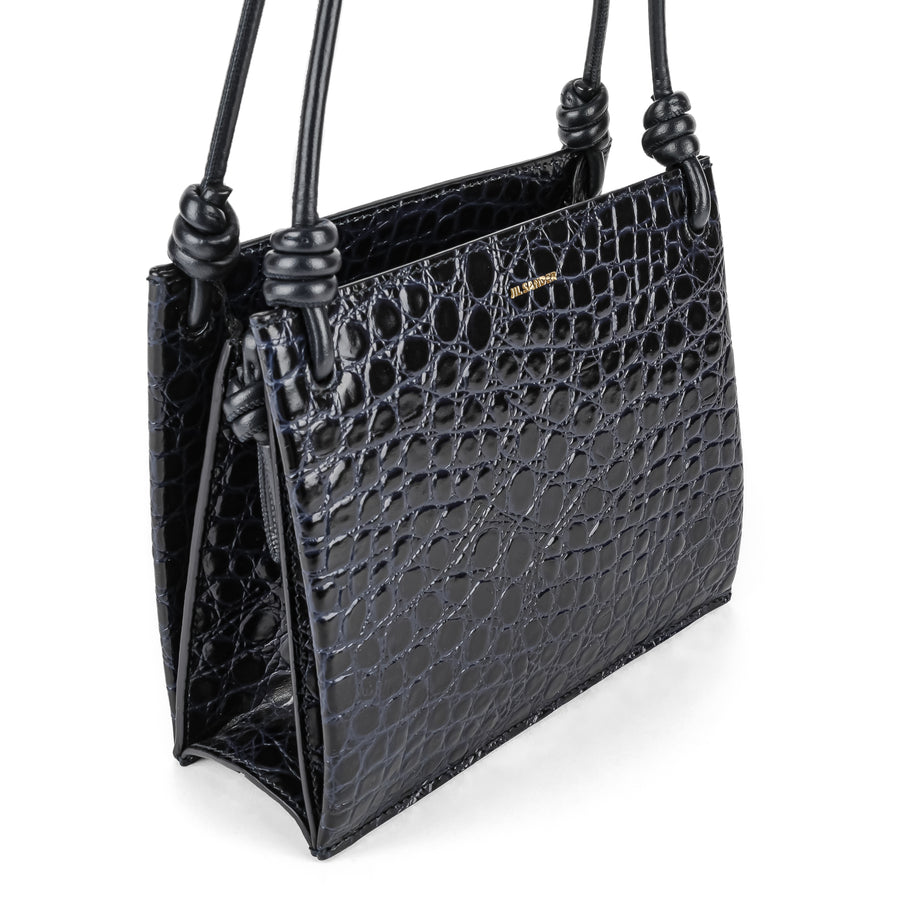 JIL SANDER Blue Leather Embossed Croc Giro Shoulder Bag