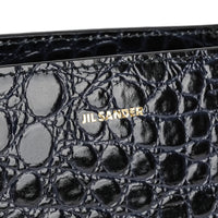 JIL SANDER Blue Leather Embossed Croc Giro Shoulder Bag