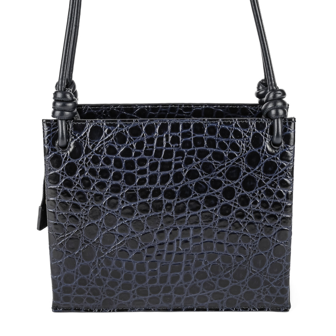 JIL SANDER Blue Leather Embossed Croc Giro Shoulder Bag