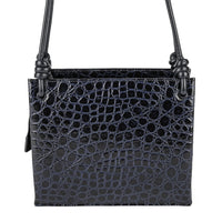 JIL SANDER Blue Leather Embossed Croc Giro Shoulder Bag