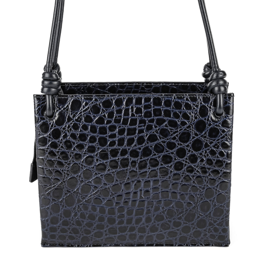 JIL SANDER Blue Leather Embossed Croc Giro Shoulder Bag