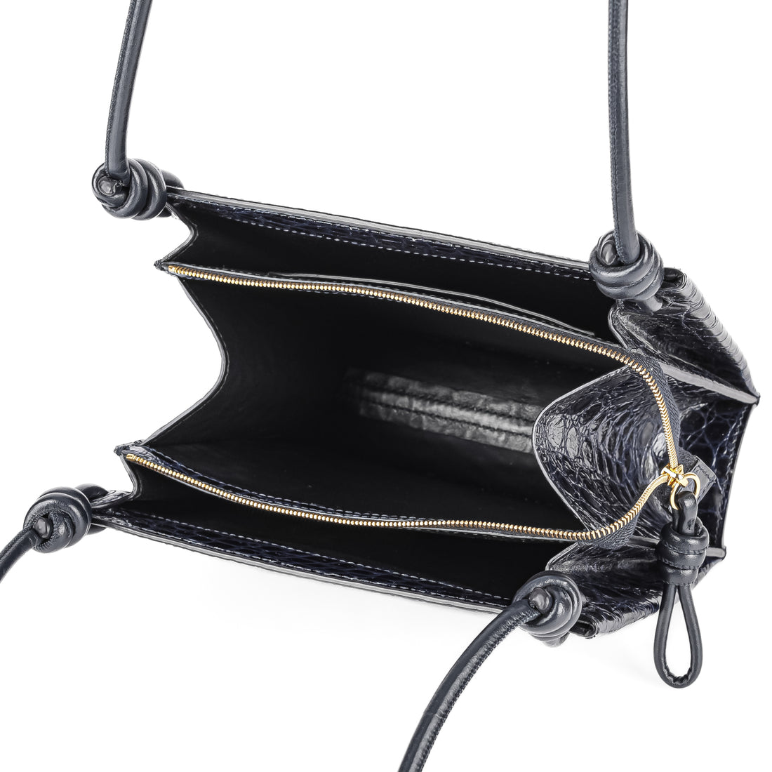 JIL SANDER Blue Leather Embossed Croc Giro Shoulder Bag