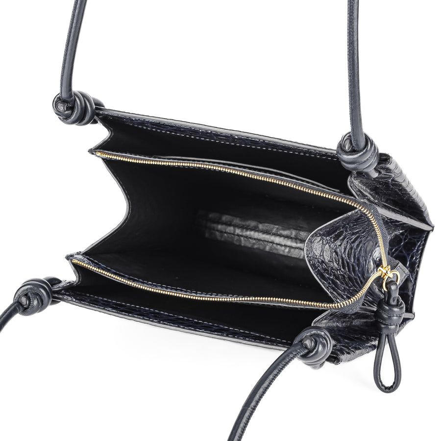 JIL SANDER Blue Leather Embossed Croc Giro Shoulder Bag