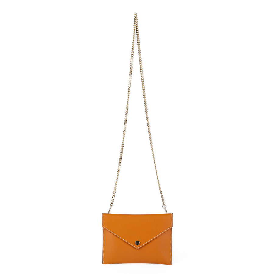 AU PRINTEMPS PARIS Orange Leather Envelope Chain bag
