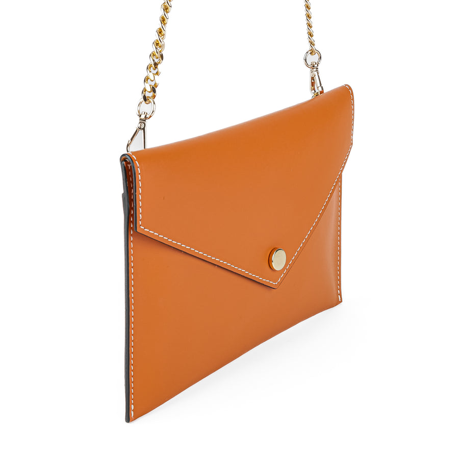 AU PRINTEMPS PARIS Orange Leather Envelope Chain bag