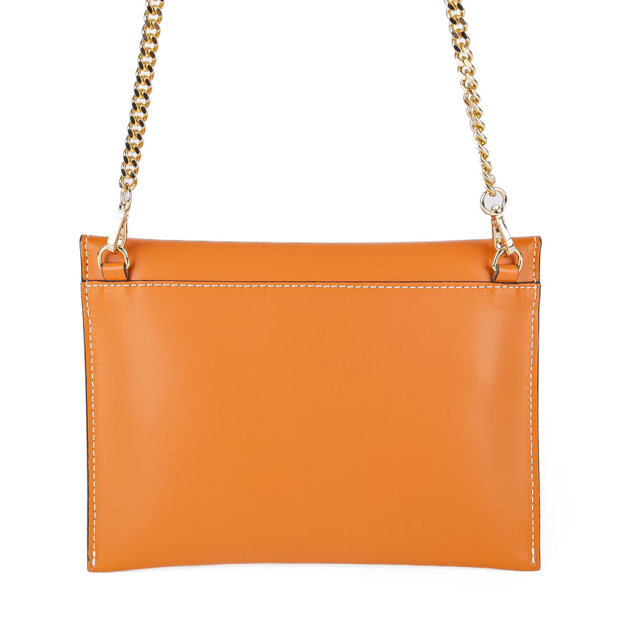 AU PRINTEMPS PARIS Orange Leather Envelope Chain bag