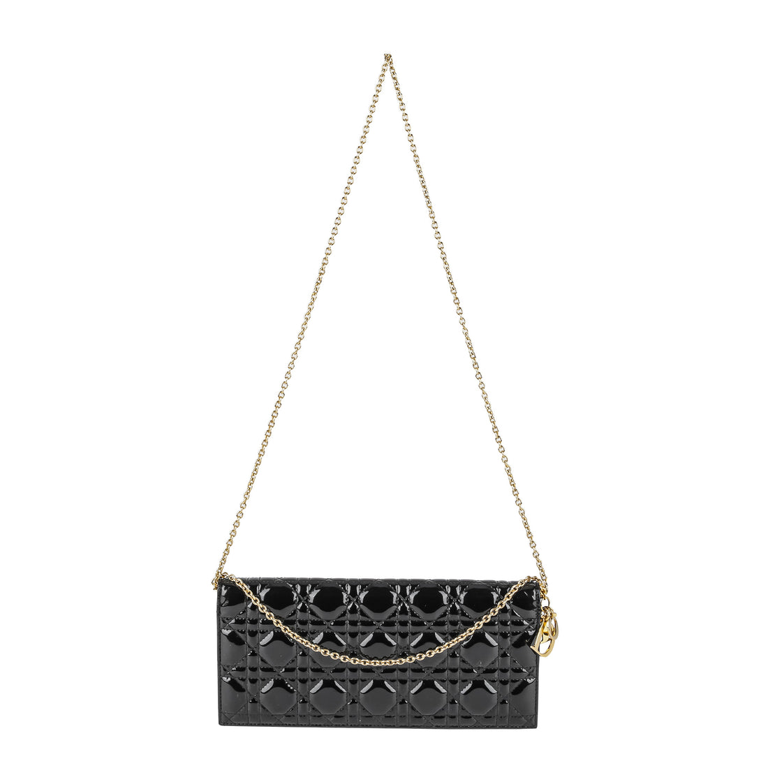 CHRISTIAN DIOR Lady Dior Clutch - Black Patent Cannage