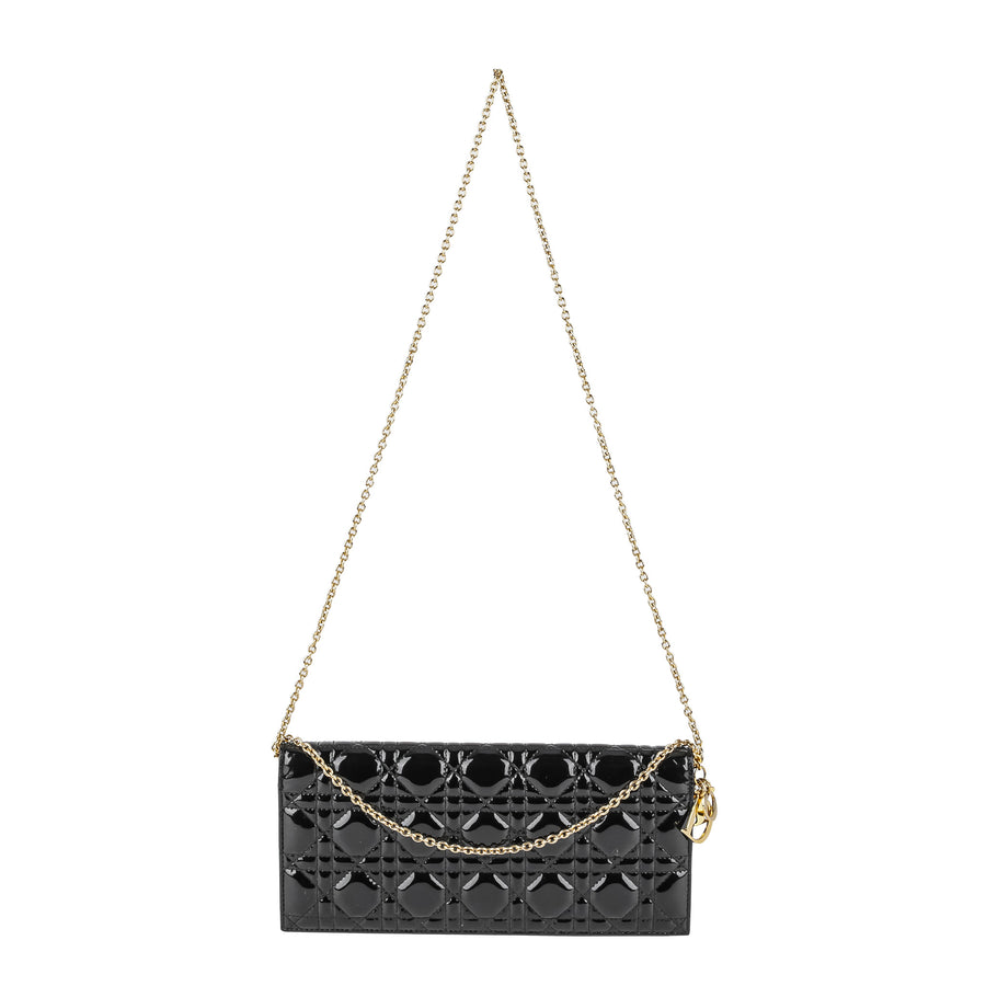 CHRISTIAN DIOR Lady Dior Clutch - Black Patent Cannage