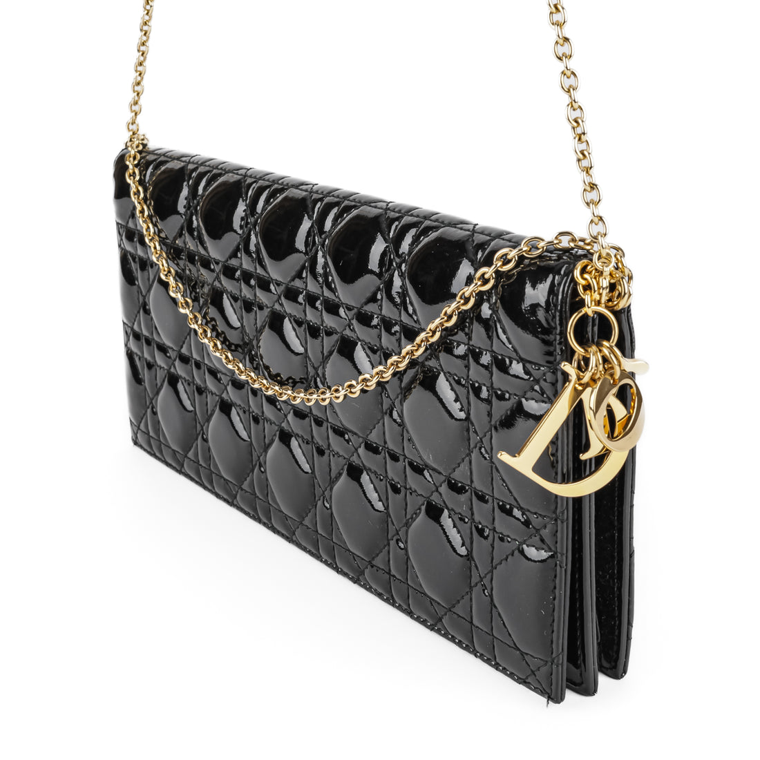 CHRISTIAN DIOR Lady Dior Clutch - Black Patent Cannage