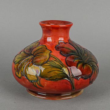 MOORCROFT Hibiscus Flambe Squat Vase