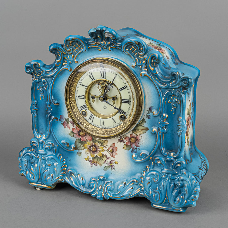 ANSONIA Mantel Clock in Royal Bonn Ceramic Case