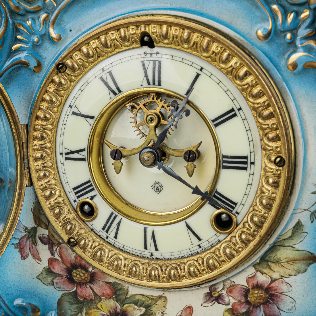 ANSONIA Mantel Clock in Royal Bonn Ceramic Case