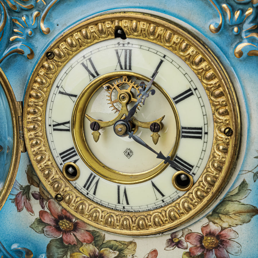 ANSONIA Mantel Clock in Royal Bonn Ceramic Case