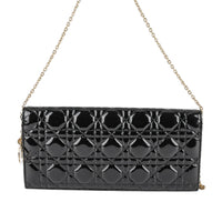 CHRISTIAN DIOR Lady Dior Clutch - Black Patent Cannage