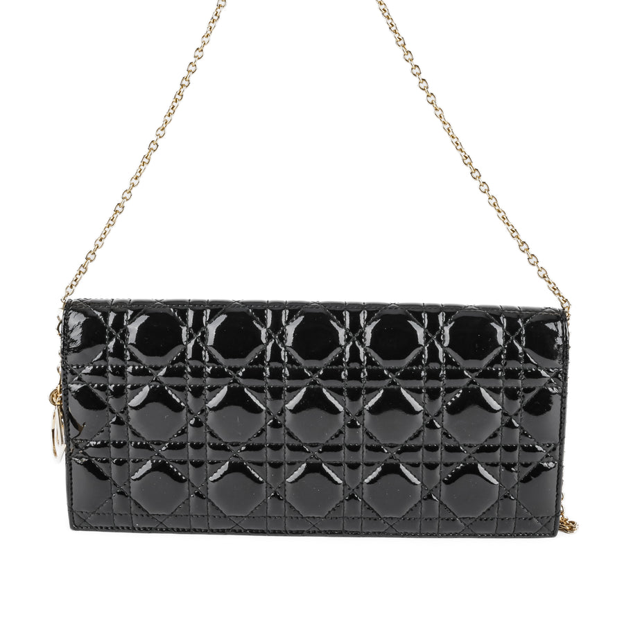 CHRISTIAN DIOR Lady Dior Clutch - Black Patent Cannage