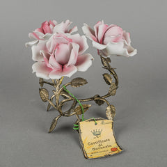 CAPODIMONTE Rose China Florals With Metal Stand