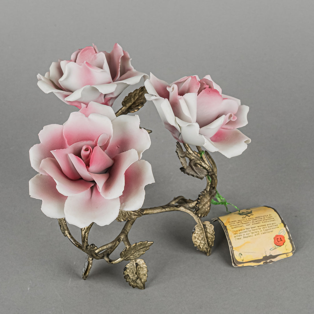 CAPODIMONTE Rose China Florals With Metal Stand