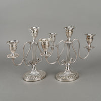 ELLIS-BARKER Silverplate Three-Light Candelabras Set Of 2 - Harp Motif
