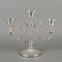 ELLIS-BARKER Silverplate Three-Light Candelabras Set Of 2 - Harp Motif