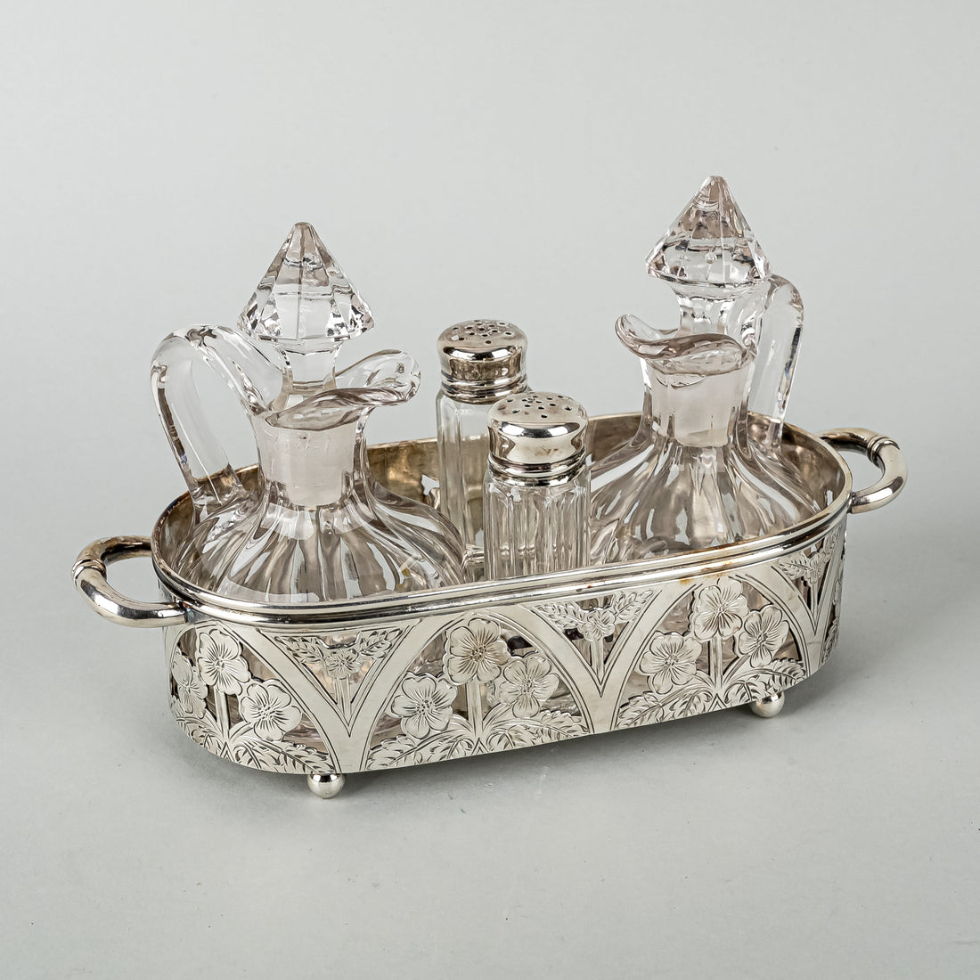 FORBES Silverplate Cruet Set WIth Carrier