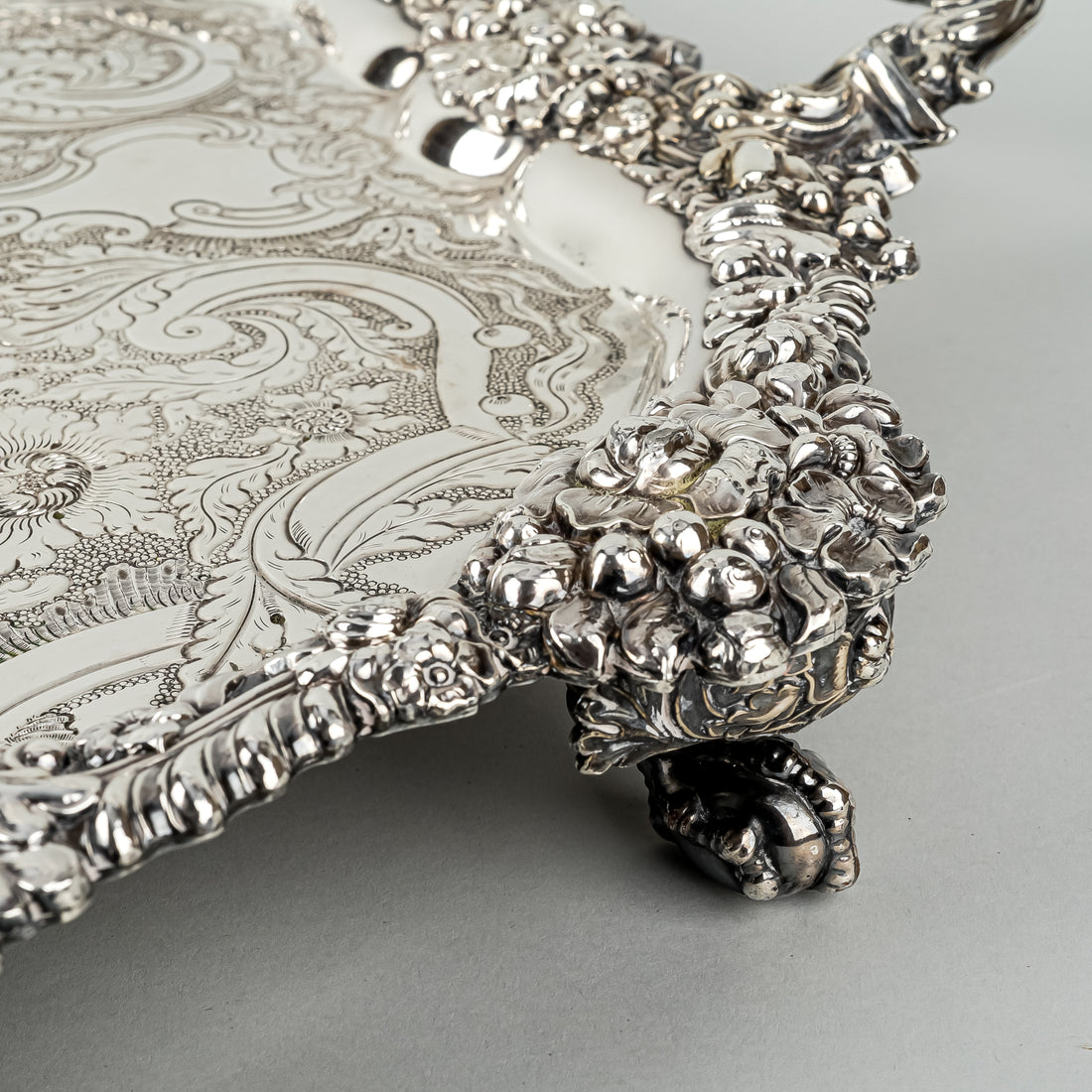 Ornate Silverplate Footed Tray With Handles