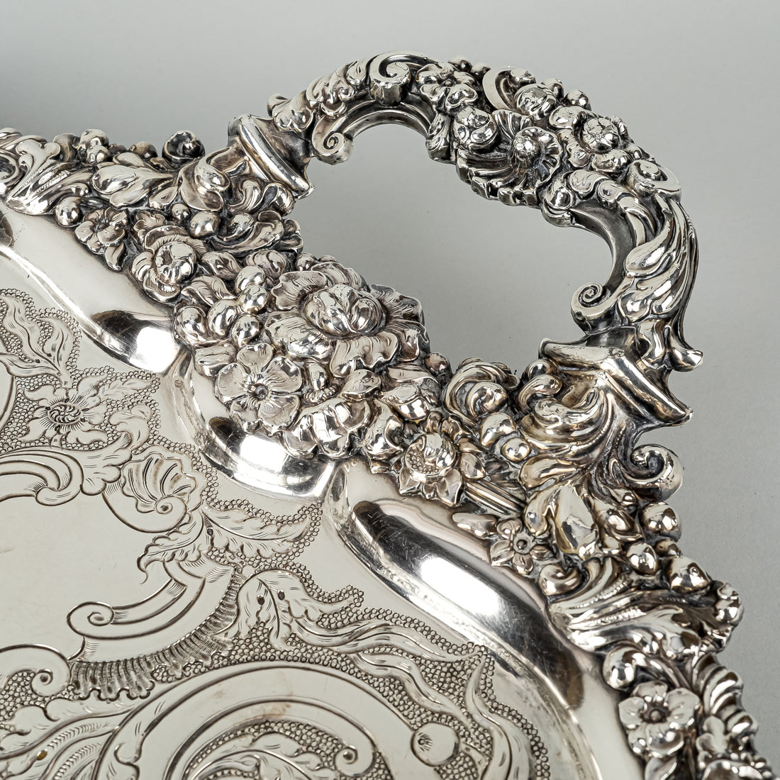 Ornate Silverplate Footed Tray With Handles