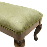 Vintage Oak Queen Anne Style Fire Bench With Green Upholstery