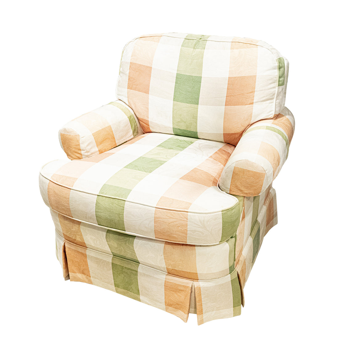 HIGHLAND HOUSE Green And Peach Plaid Upholstered Armchair