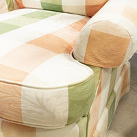 HIGHLAND HOUSE Green And Peach Plaid Upholstered Armchair