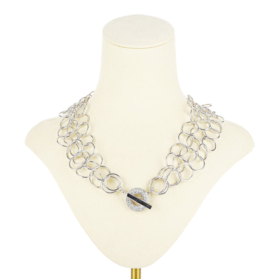 DAVID SIGAL Sterling Round Link Three Strand Toggle Necklace