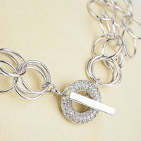 DAVID SIGAL Sterling Round Link Three Strand Toggle Necklace