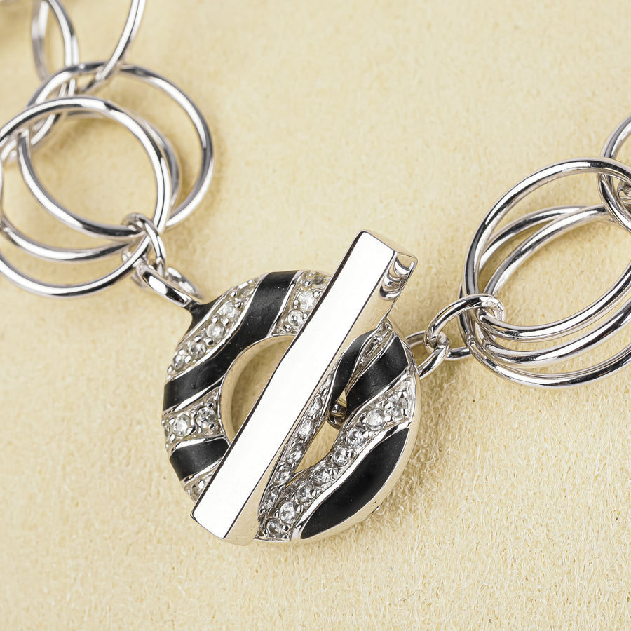 DAVID SIGAL Sterling Round Link Three Strand Toggle Necklace