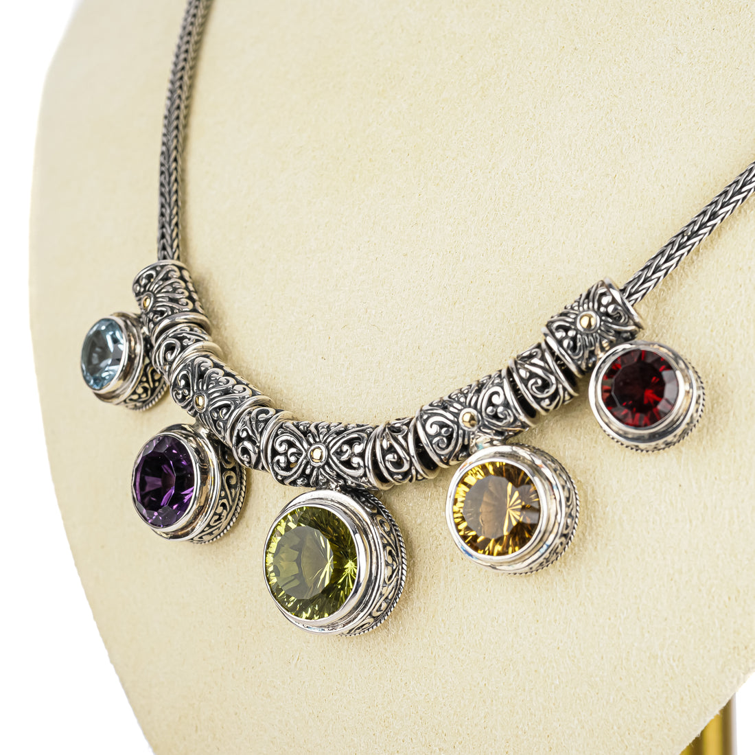 SAMUEL B Sterling Multi Gemstone Collarette Necklace