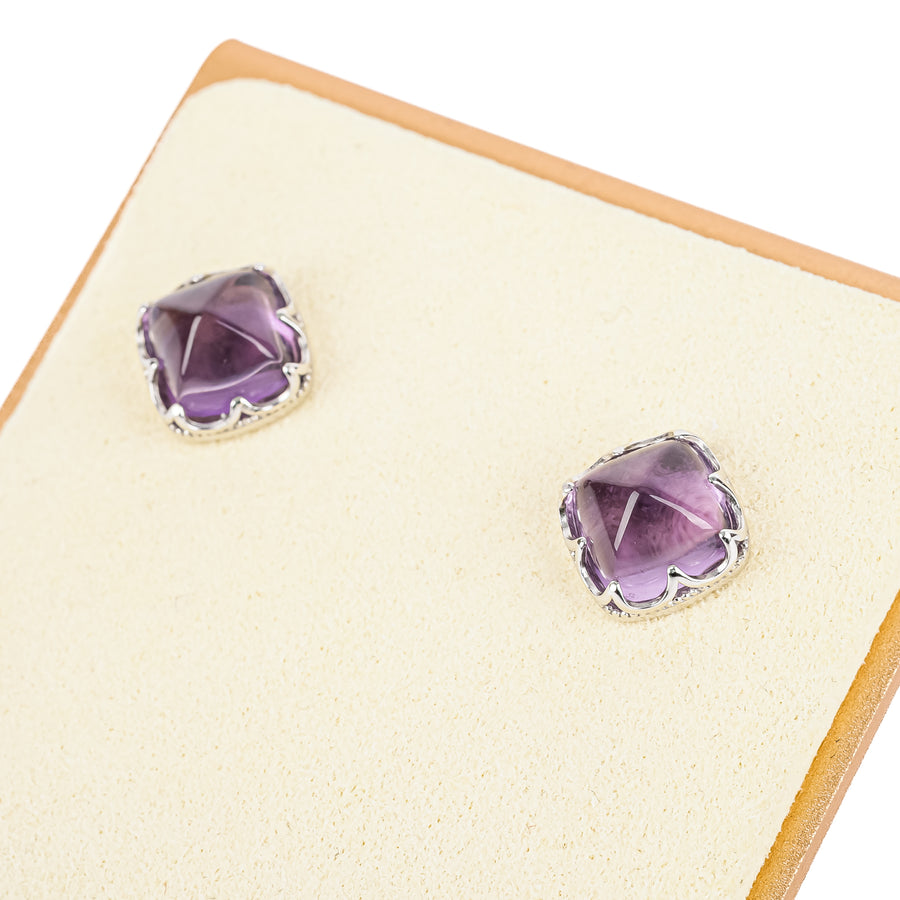 Sterling Amethyst Cabochon Studs