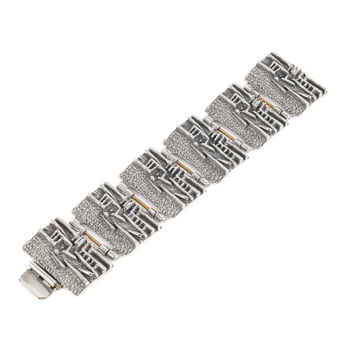 ROBERT LARIN Brutalist Pewter Panel Link Bracelet