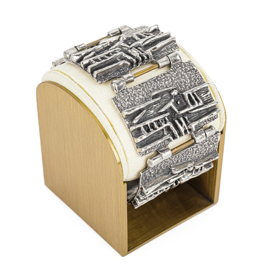 ROBERT LARIN Brutalist Pewter Panel Link Bracelet