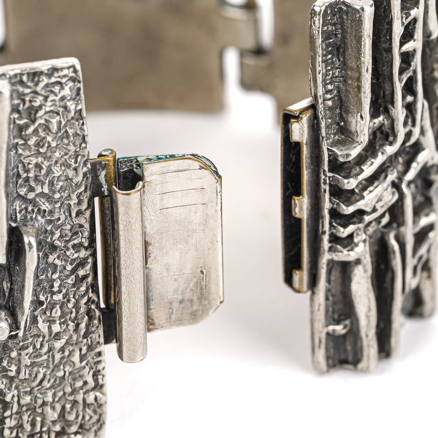 ROBERT LARIN Brutalist Pewter Panel Link Bracelet