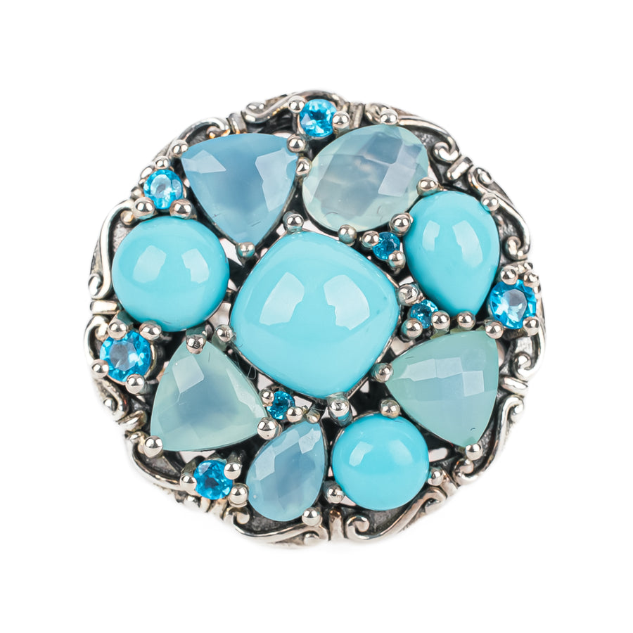 SAMUEL B Sterling Turquoise Apatite Chalcedony Cluster Ring