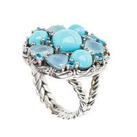 SAMUEL B Sterling Turquoise Apatite Chalcedony Cluster Ring
