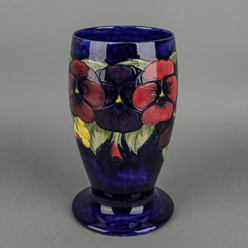 MOORCROFT Pansy Blue Ground Footed Vase