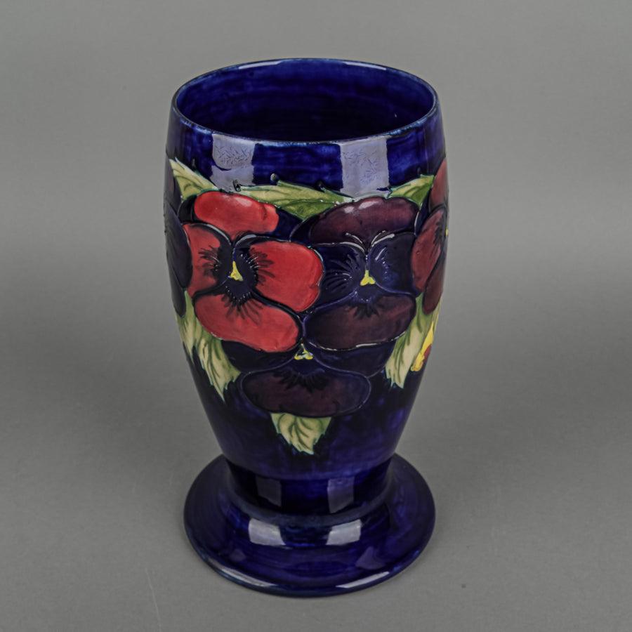 MOORCROFT Pansy Blue Ground Footed Vase