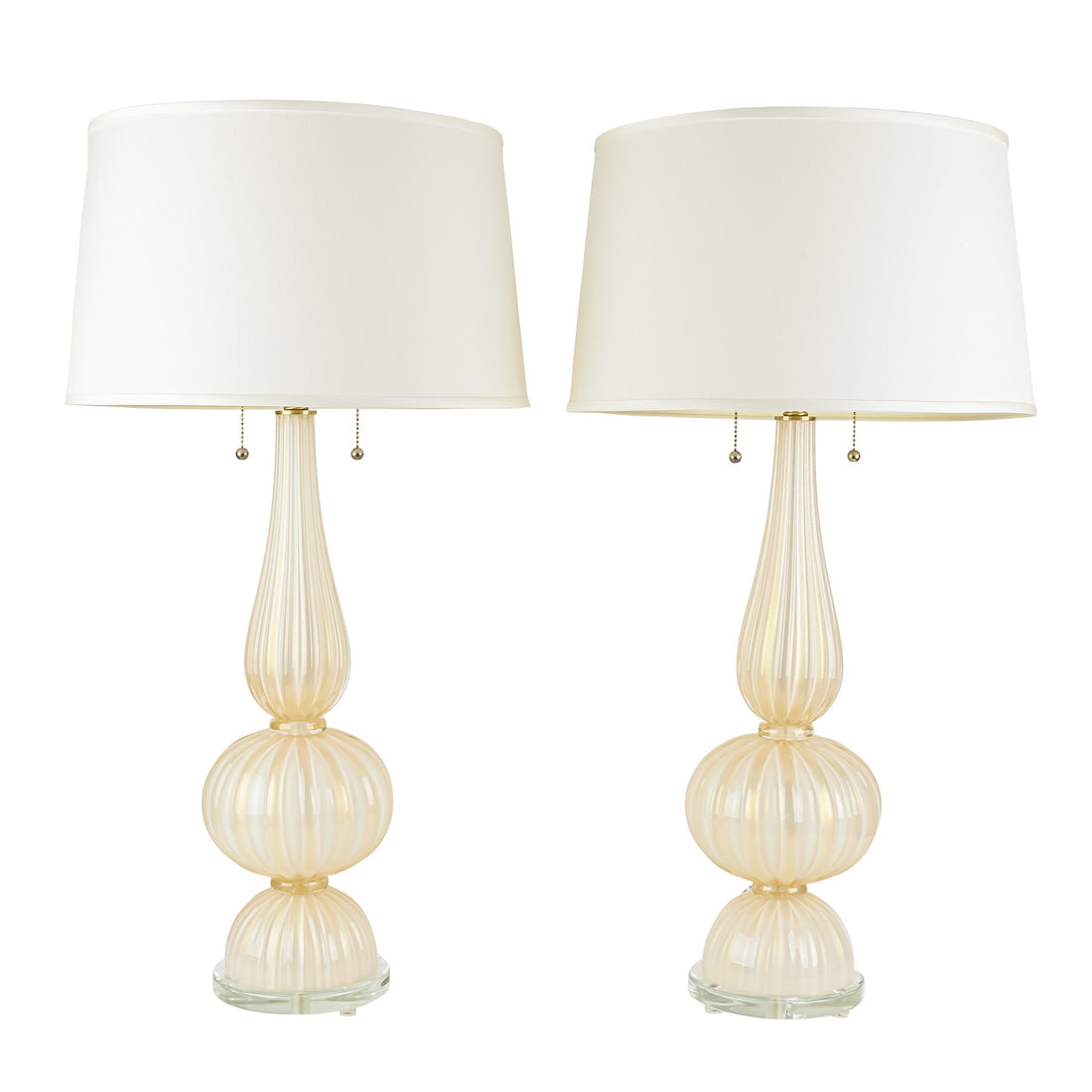 Murano Style Blown Aventurine Glass Lamps With Shades Set Of 2